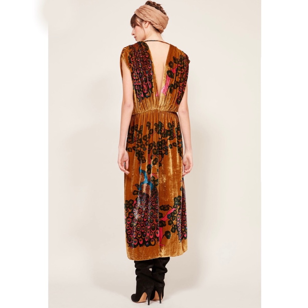 Free People Demoiselles Midi Velvet Ochre Dress - Picture 7 of 8